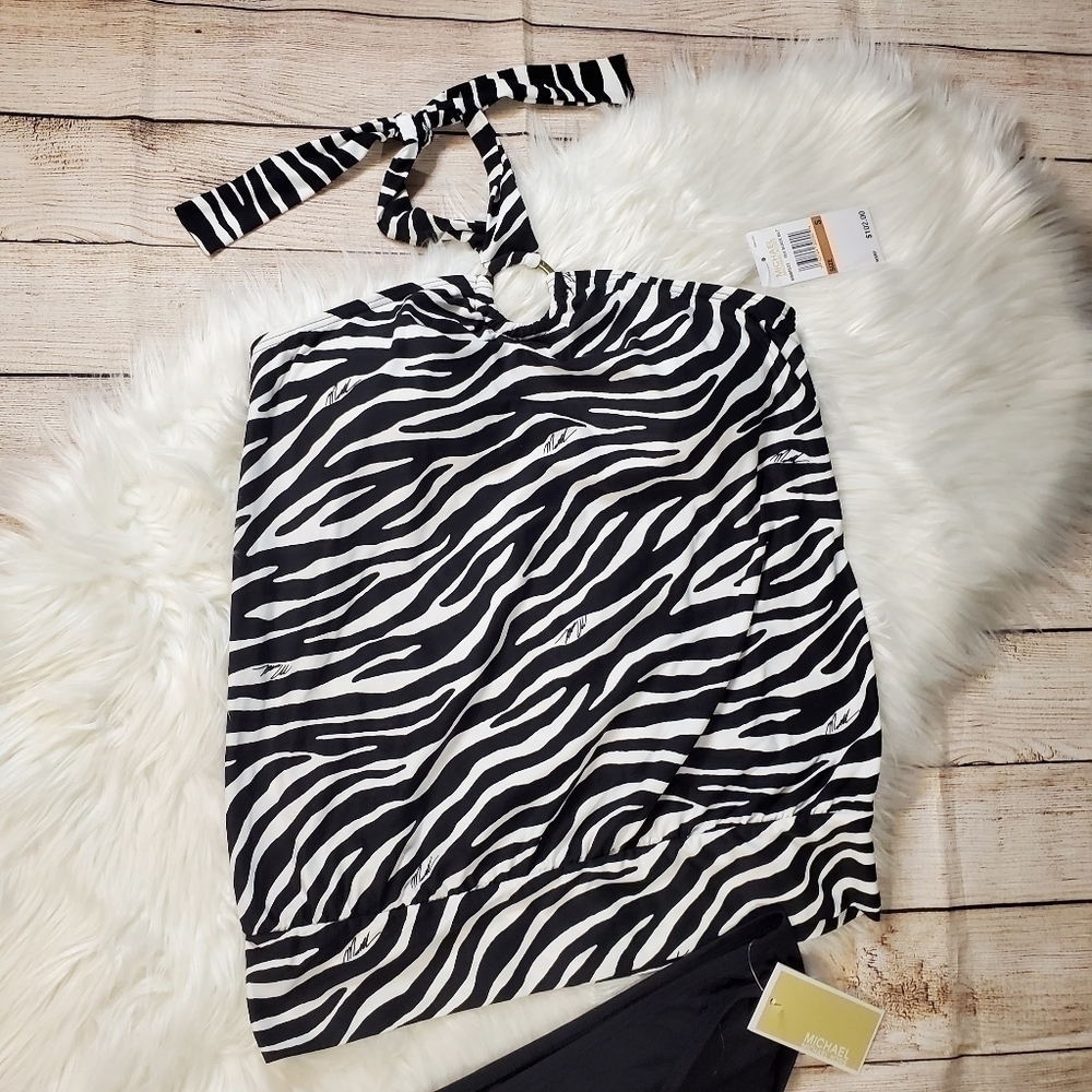 MICHAEL Kors Tankini Logo Ring Hardware 2 Piece Swing Zebra Print Size S - Picture 7 of 12